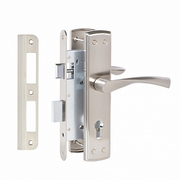 Замок врезной VETTORE 7255-4 SN в комплекте с ручкой (Сатин)