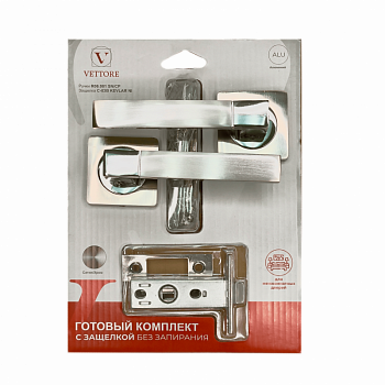 Дверная ручка VETTORE R06.081 SN/CP в комплекте с дверной защелкой VETTORE C-03B KEVLAR SN/CP (Сатин/Хром)